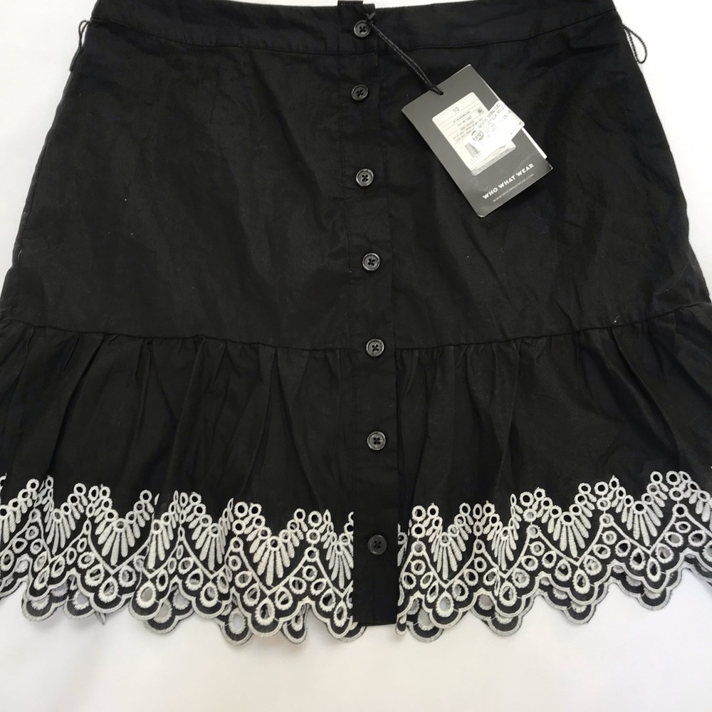 Who what wear black skirt with embroidered bottom.